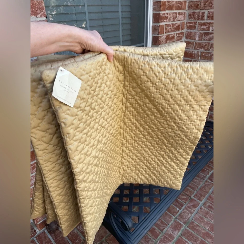 Pottery Barn Gold Quilted Silk Pillow Shams 20x20” Set of 4